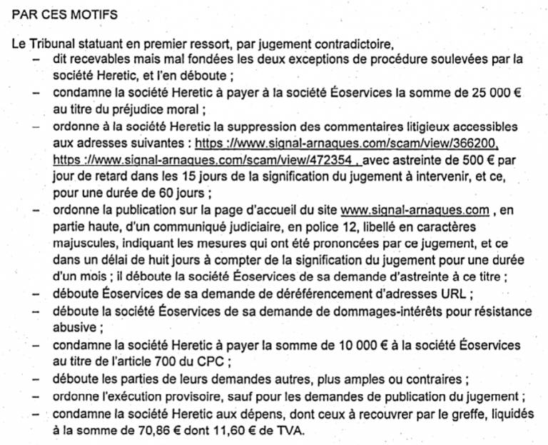 Signal-Arnaques Lourdement Condamnée Au Tribunal De Commerce De Paris